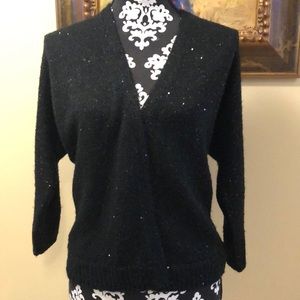 ✨Anne Klein Classic Knit Open Front cardigan, woven in sequins sparkle
